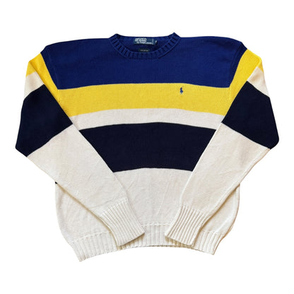 Extra large 90's Ralph Lauren White, Blue, Yellow and Black Knitted Jumper
