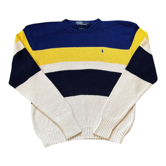 Extra large 90's Ralph Lauren White, Blue, Yellow and Black Knitted Jumper