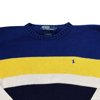 Extra large 90's Ralph Lauren White, Blue, Yellow and Black Knitted Jumper