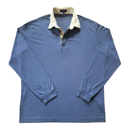 Large 90s Burberry Blue with Nova Check Detailed Rugby Shirt