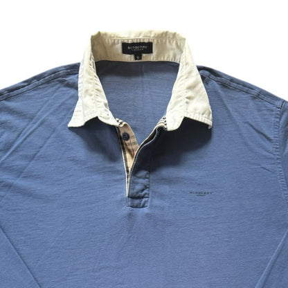 Large 90s Burberry Blue with Nova Check Detailed Rugby Shirt