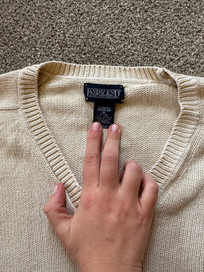 Woman's Medium Lands' End Beige V-Neck Knitted Jumper