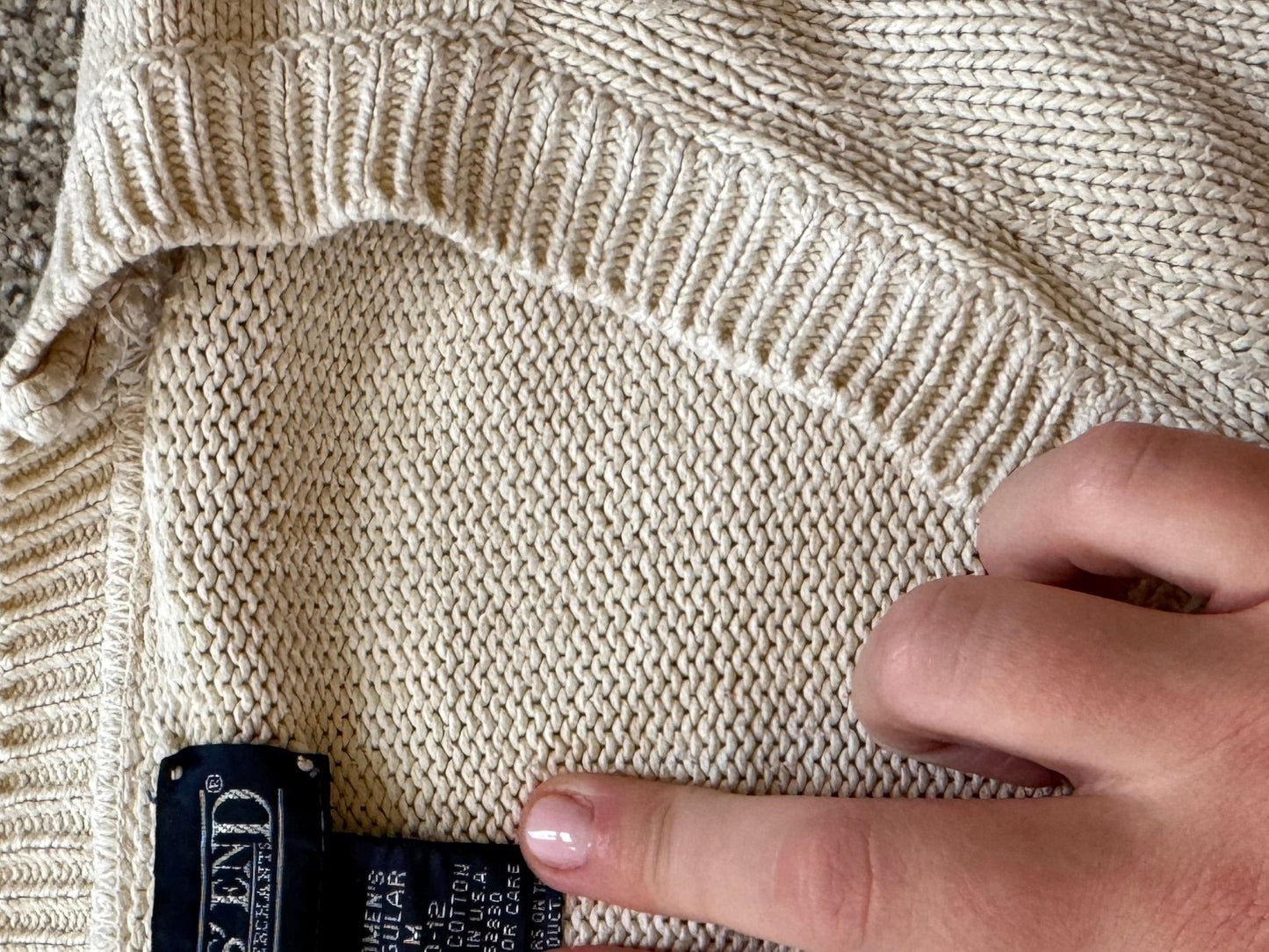 Woman's Medium Lands' End Beige V-Neck Knitted Jumper