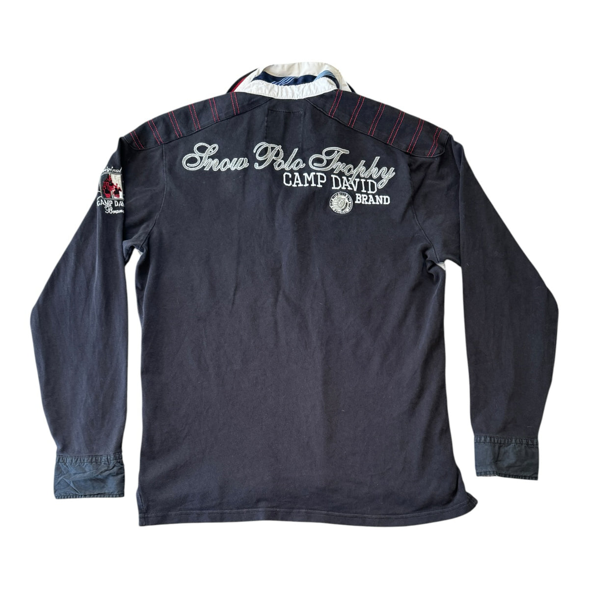 Large Camp David Black Graphic Rugby Shirt