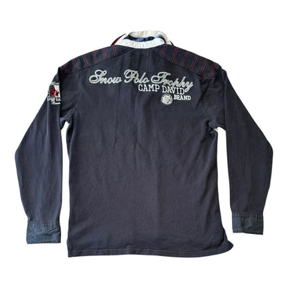 Large Camp David Black Graphic Rugby Shirt