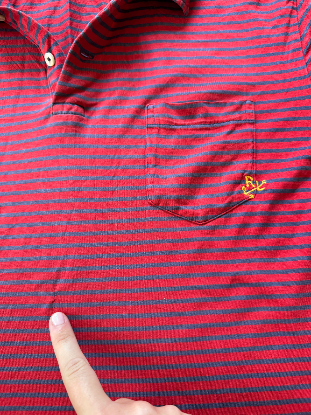 Large Ralph Lauren Red and Navy Striped Pocket Polo Shirt