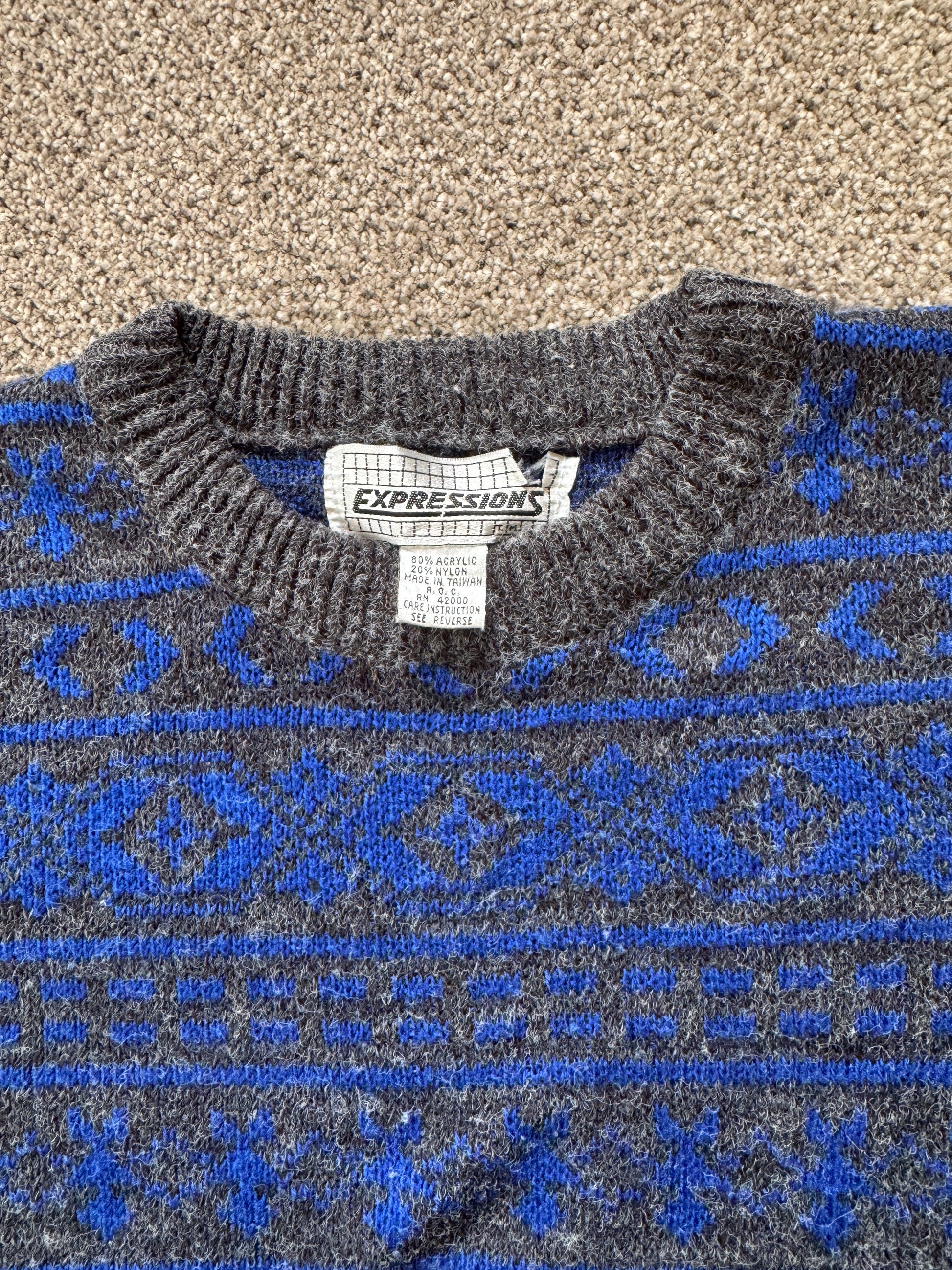 Medium Expressions Blue and Grey Funky Knit