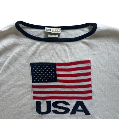 Woman's Large Faded Glory White USA Flag Knit Jumper