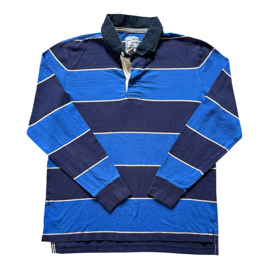 Medium Lands' End Blue and Navy Rugby Shirt