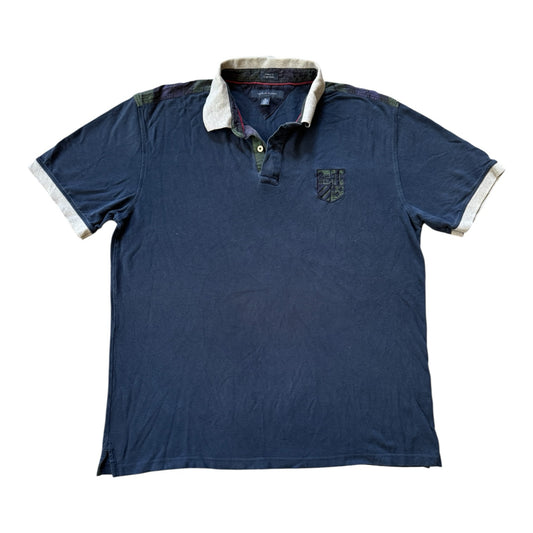XXL Tommy Hilfiger Navy Polo Shirt with Green Tartan Shoulder