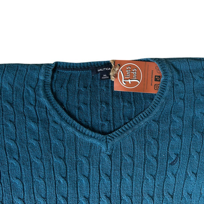 Woman's Extra large Nautica Blue V-Neck Cable Knit Jumper