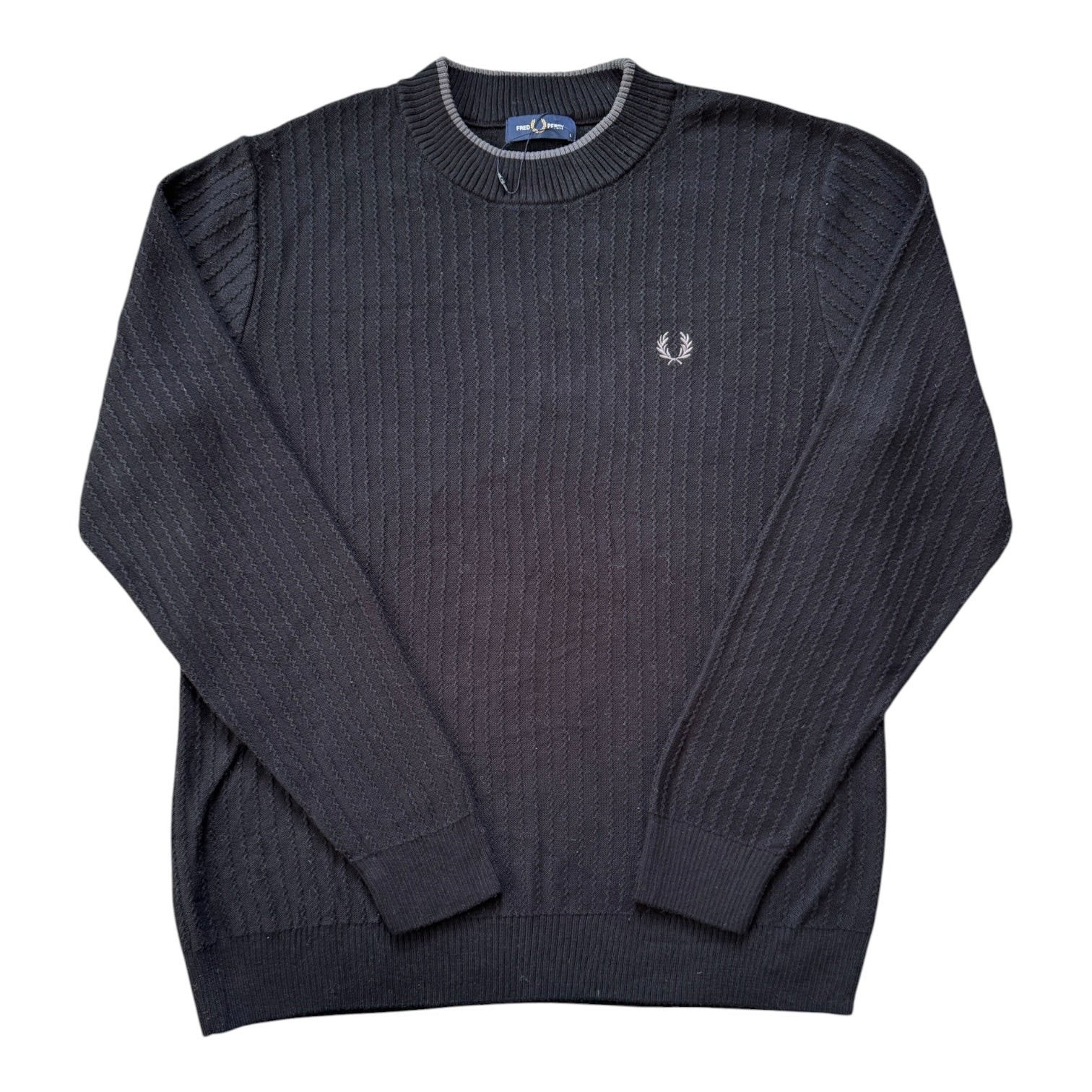 Large Fred Perry Black Knitted Ribbed Jumper