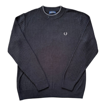 Large Fred Perry Black Knitted Ribbed Jumper