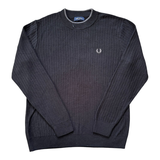 Large Fred Perry Black Knitted Ribbed Jumper