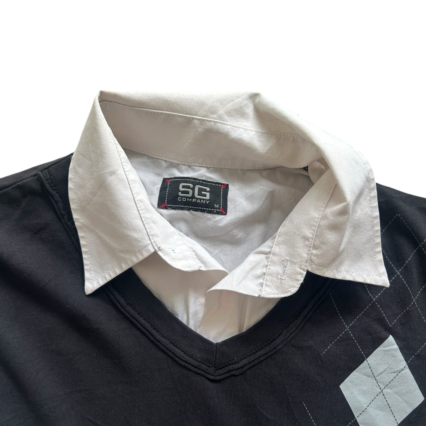 Medium SG Company White Shirt with a Fitted Black Argyle Vest