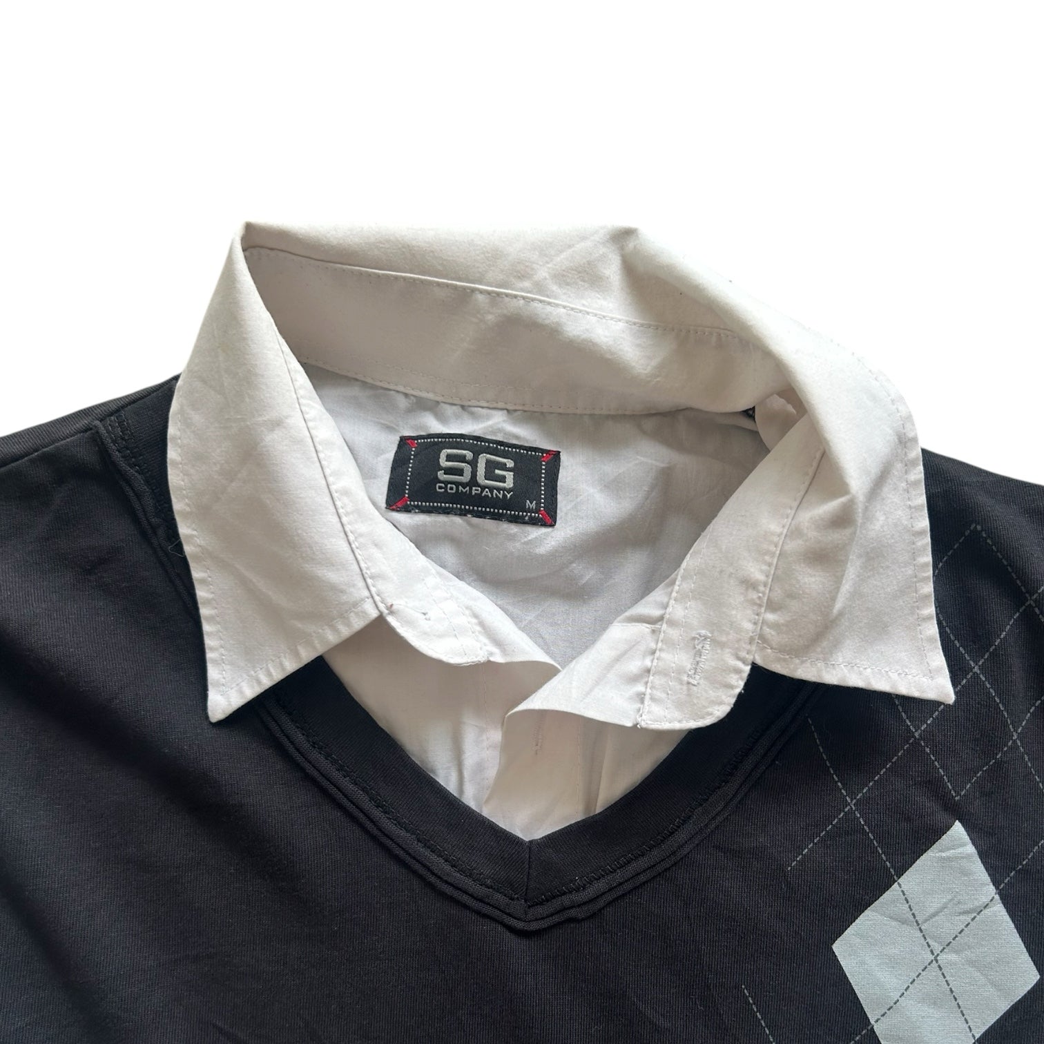 Medium SG Company White Shirt with a Fitted Black Argyle Vest