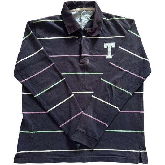 Aged 14 Tiffosi Navy and Multi-coloured Striped Rugby Shirt