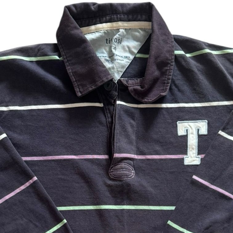 Aged 14 Tiffosi Navy and Multi-coloured Striped Rugby Shirt