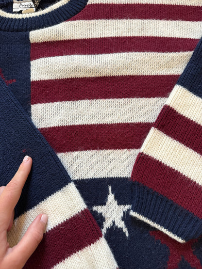 Woman's Extra large Private Eyes USA Flag Style Knitted Jumper