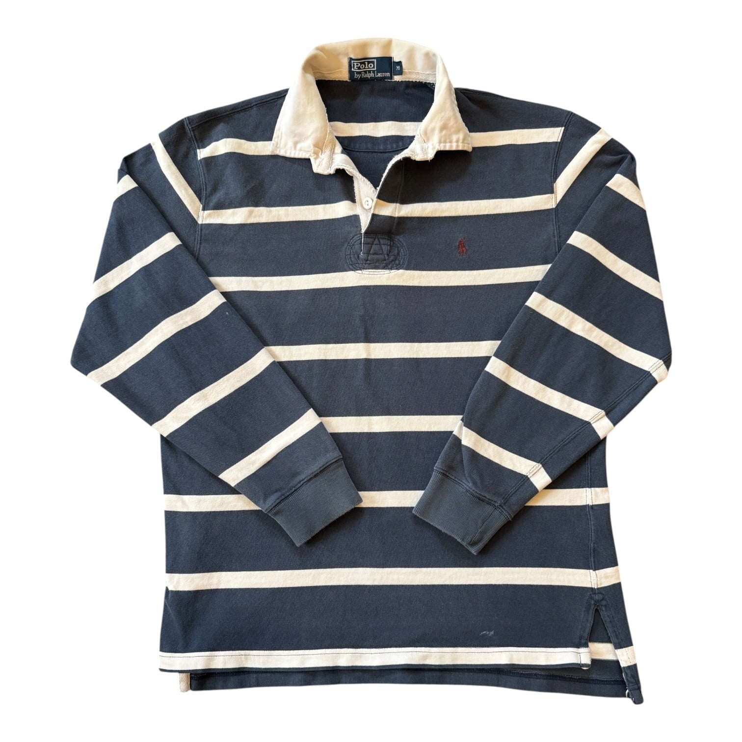 Medium Ralph Lauren Navy and White Rugby Shirt