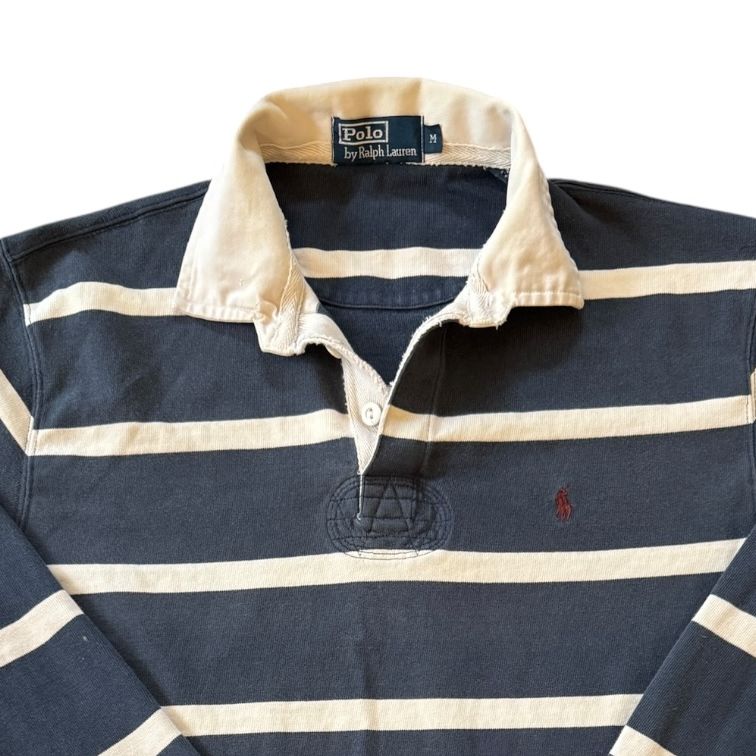 Medium Ralph Lauren Navy and White Rugby Shirt