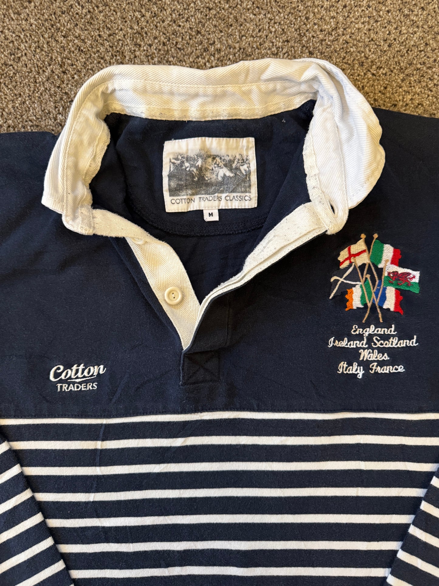 Medium Cotton Traders Six Nations Navy Rugby Shirt