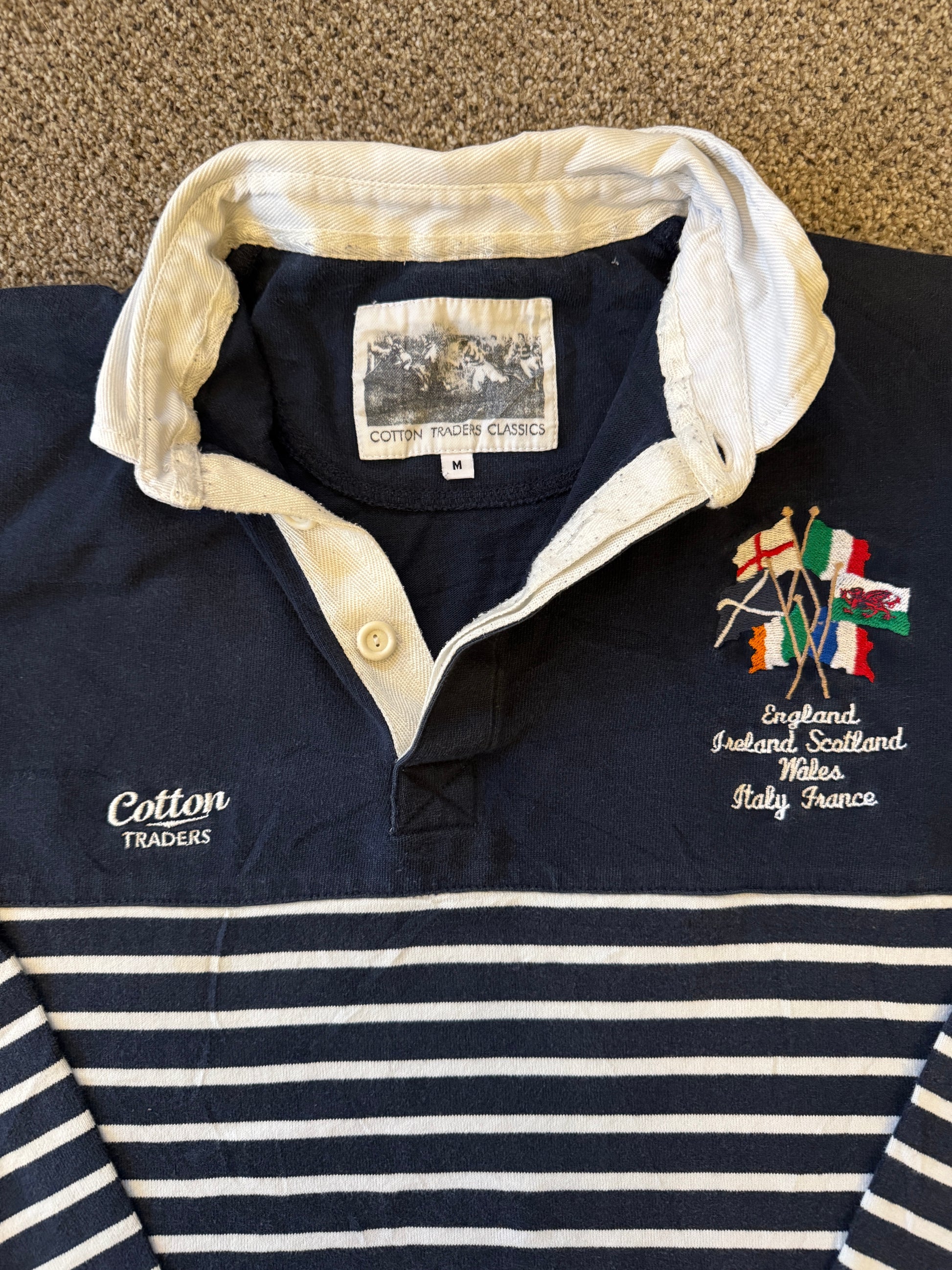 Medium Cotton Traders Six Nations Navy Rugby Shirt