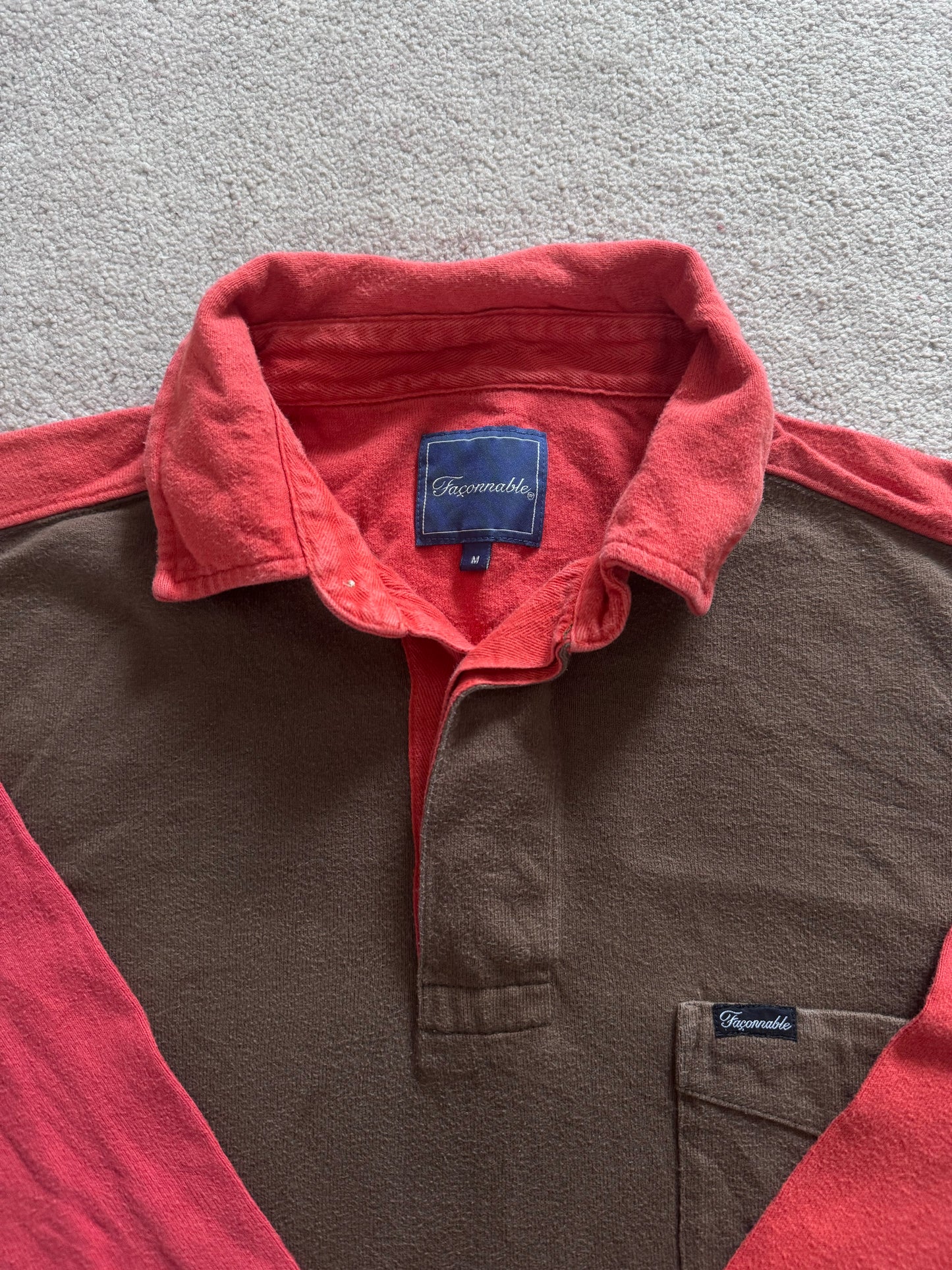 Medium 90's Façonnable Brown and Red Rugby Shirt