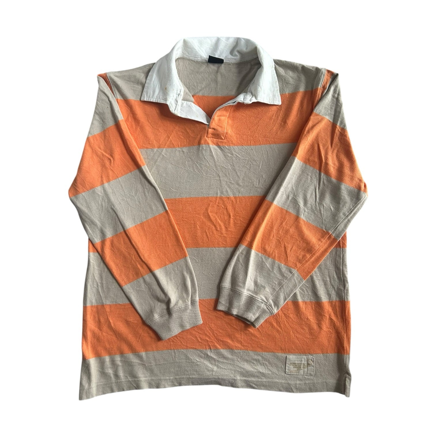 Large Pull and Bear Orange and Beige Rugby Shirt
