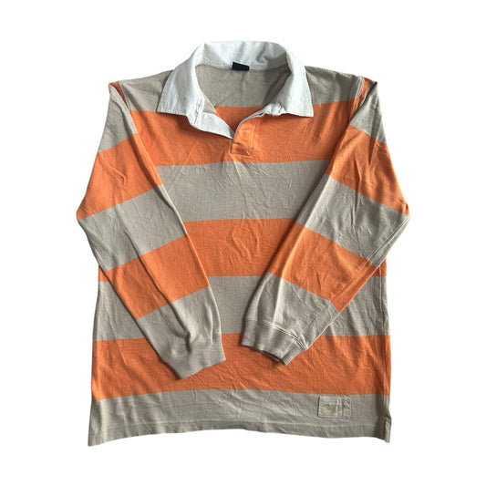 Large Pull and Bear Orange and Beige Rugby Shirt
