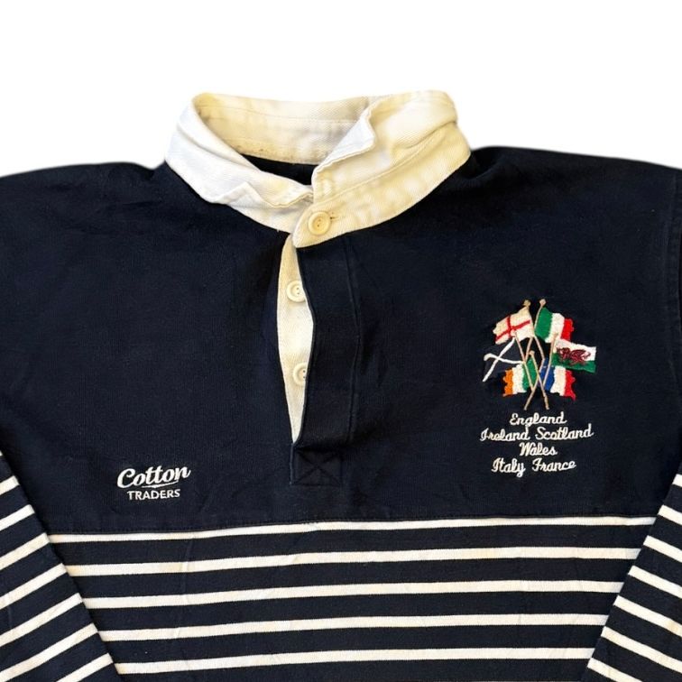 Medium Cotton Traders Six Nations Navy Rugby Shirt