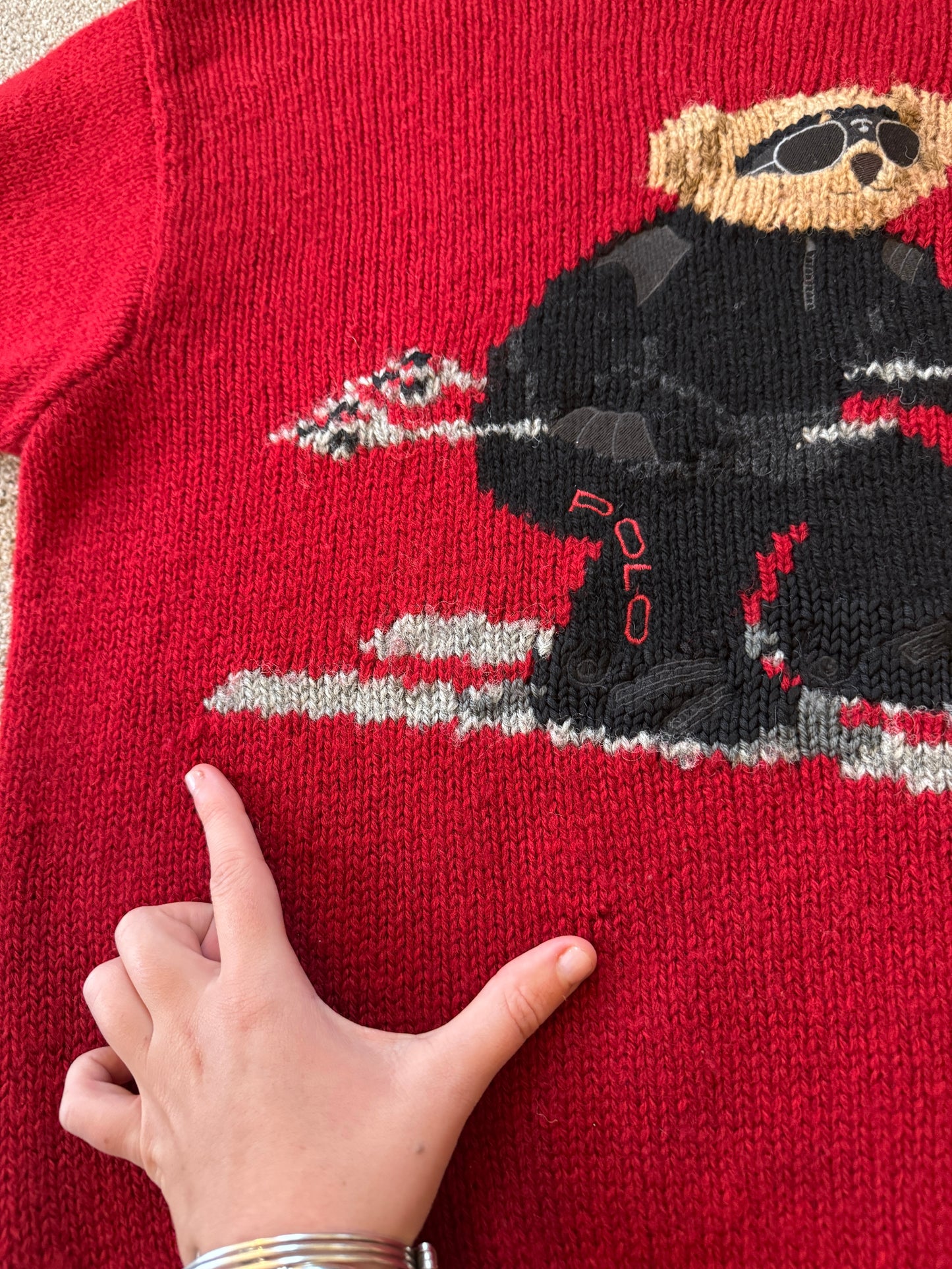 Rare 90's Extra large Ralph Lauren Red Wool Polo Bear Ski Jumper