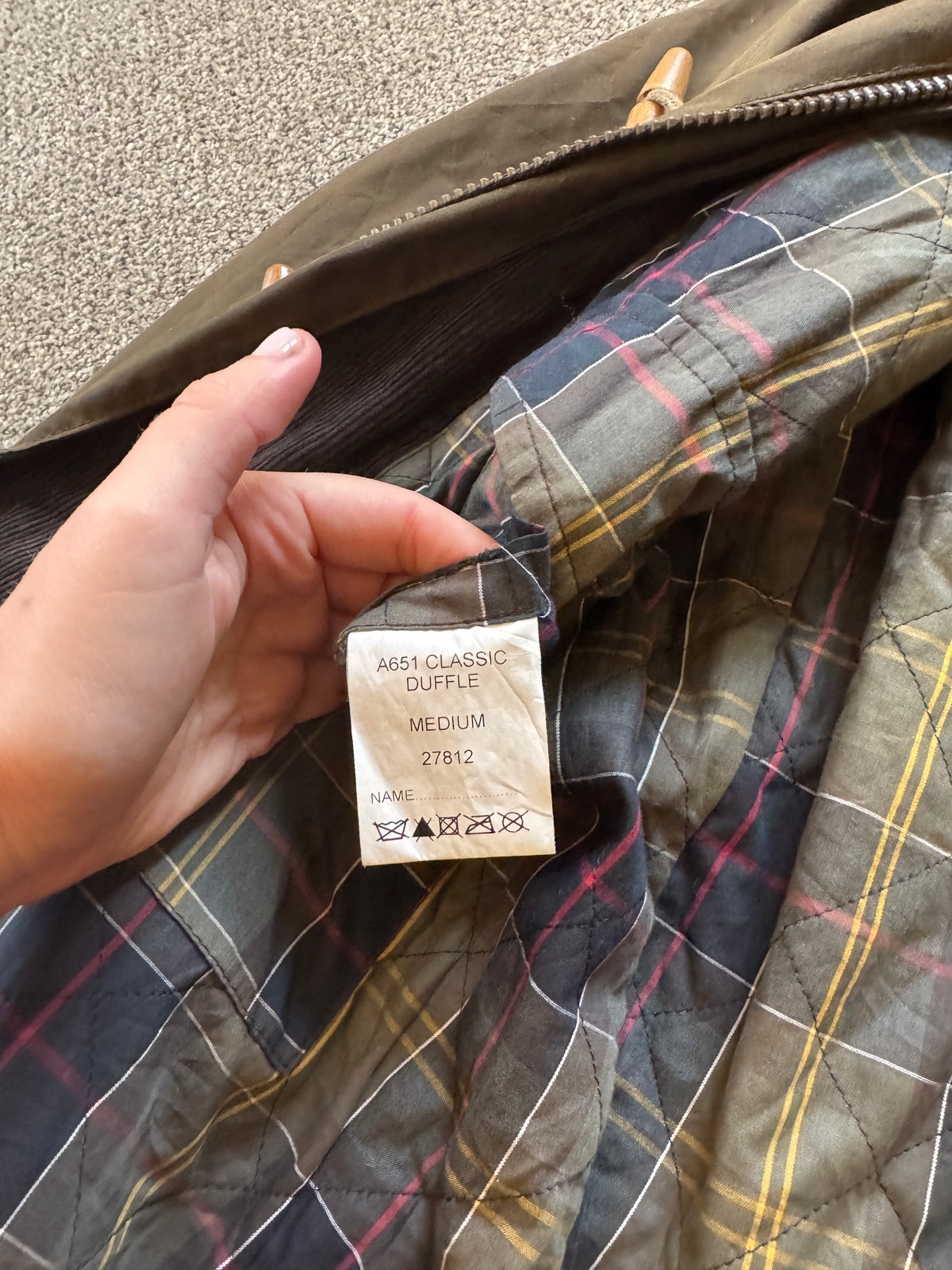 Medium Barbour Olive Green A651 Classic Duffle Waxed Jacket