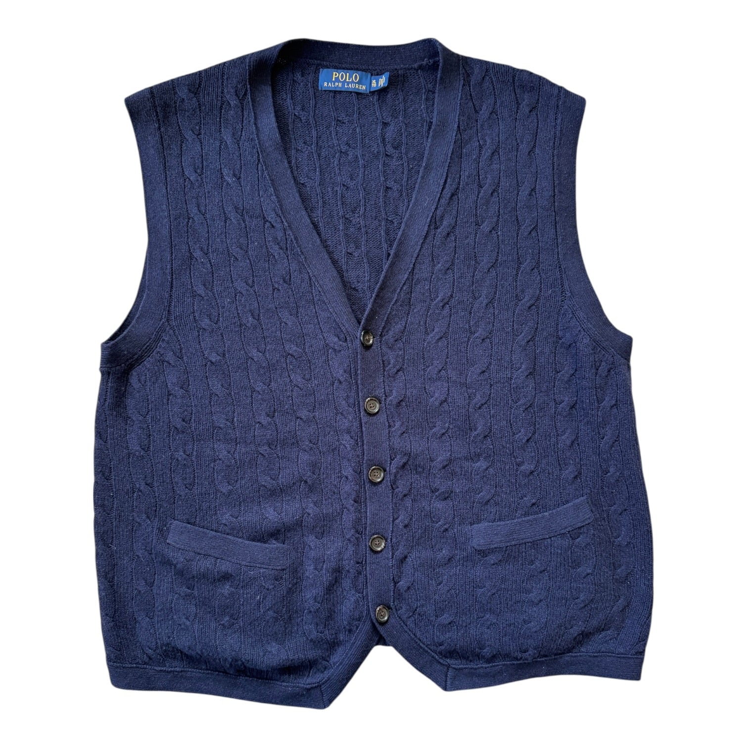 Extra large Ralph Lauren Navy Wool Cable Knit Sweater Vest Waistcoat