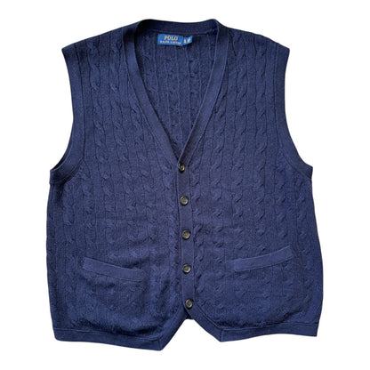 Extra large Ralph Lauren Navy Wool Cable Knit Sweater Vest Waistcoat