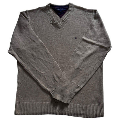 Large Tommy Hilfiger Beige Lambswool V-Neck Knitted Jumper