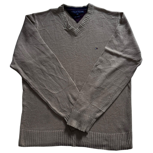 Large Tommy Hilfiger Beige Lambswool V-Neck Knitted Jumper