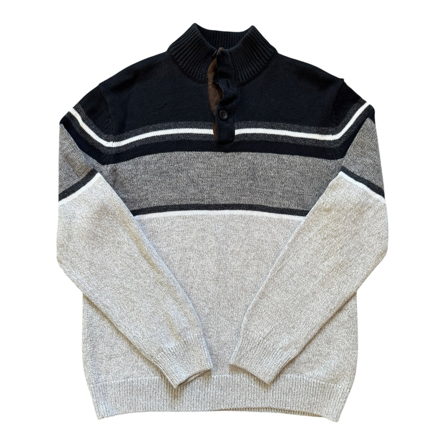 Medium Chaps Grey and Black 1/4 Button Knitted Jumper