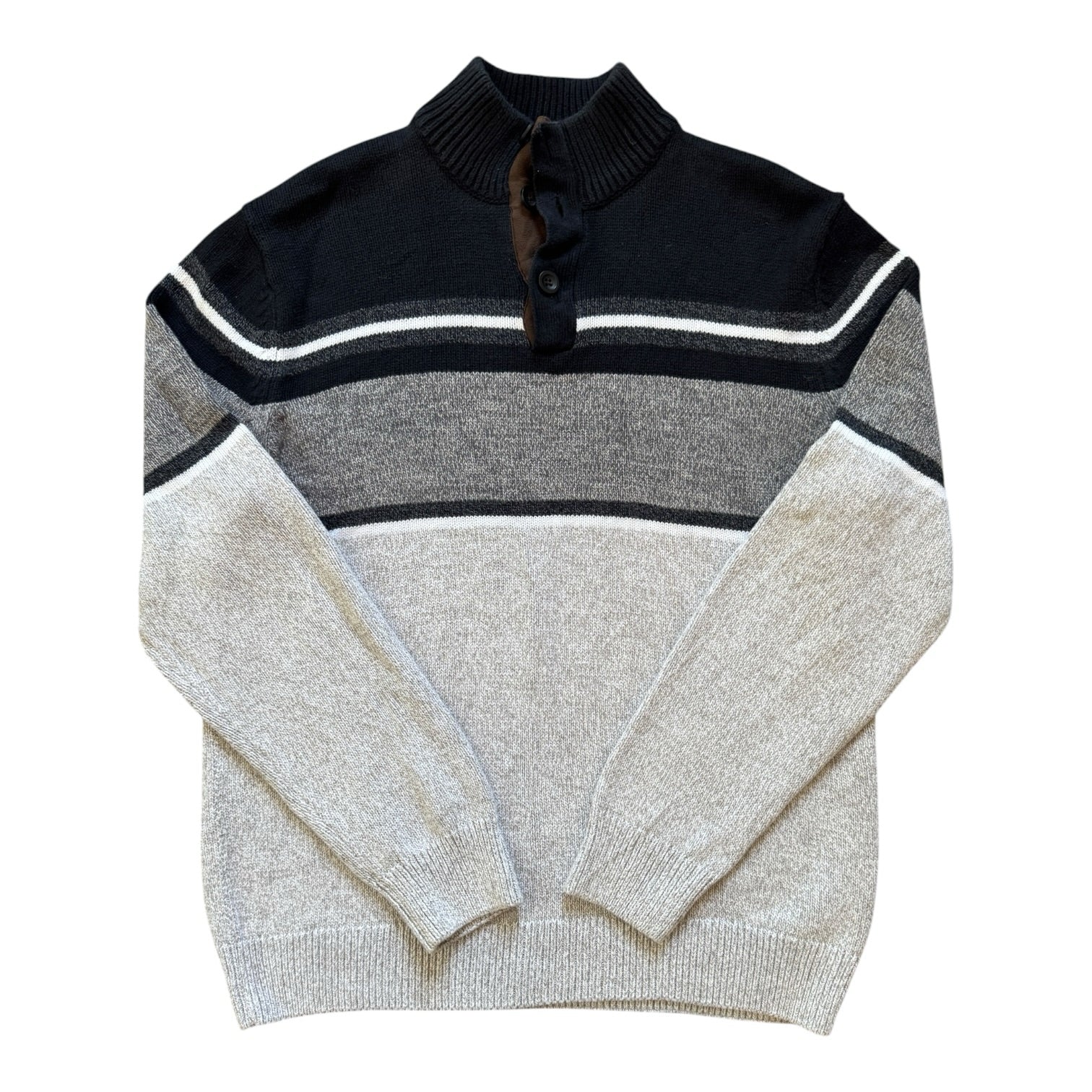 Medium Chaps Grey and Black 1/4 Button Knitted Jumper