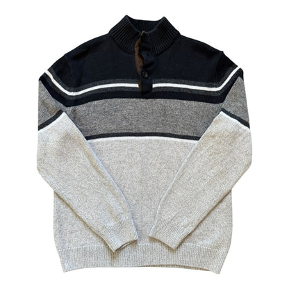 Medium Chaps Grey and Black 1/4 Button Knitted Jumper