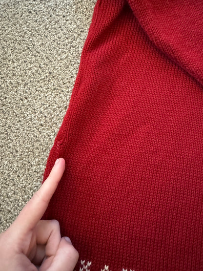 Woman's Large Dale Of Norway Red Wool Fair Isle Knitted 1/4 Zip