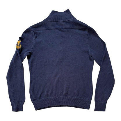 Woman's Large Ralph Lauren Navy Knitted 1/4 Button Jumper with Military Patch