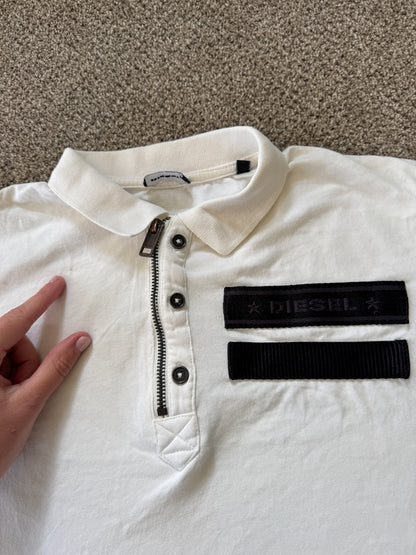 Small Diesel White Avant Garde Zip Polo Shirt