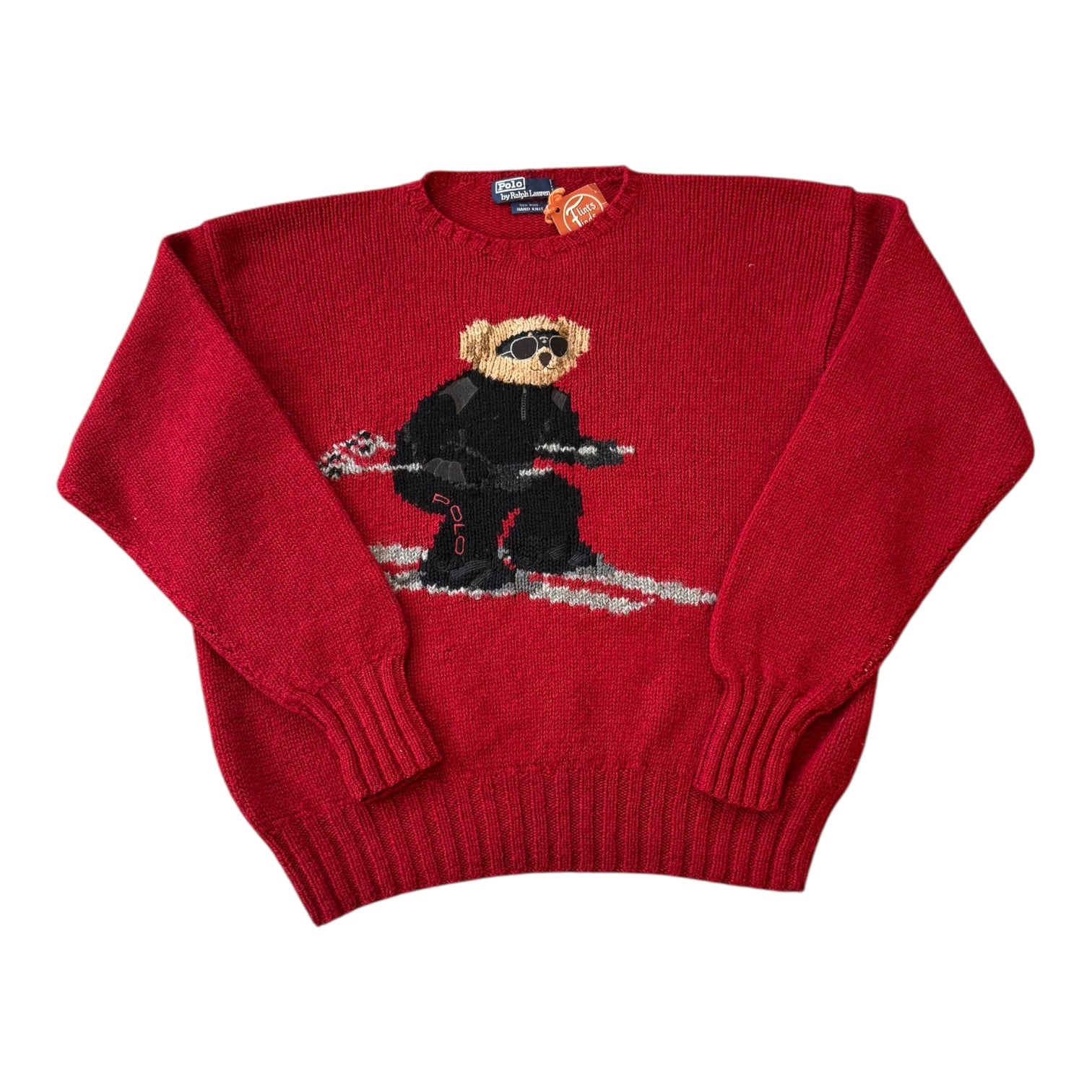 Rare 90's Extra large Ralph Lauren Red Wool Polo Bear Ski Jumper
