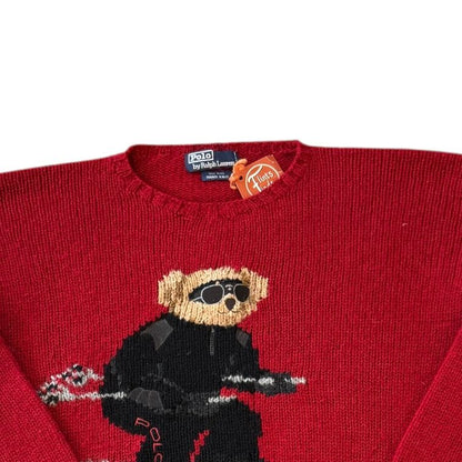 Rare 90's Extra large Ralph Lauren Red Wool Polo Bear Ski Jumper