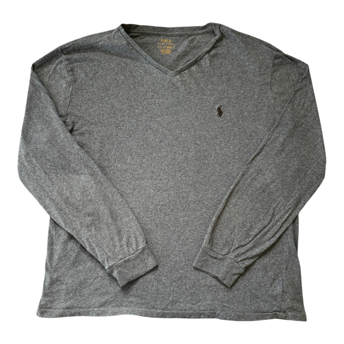 Large Ralph Lauren Grey V-Neck Long Sleeved T-Shirt