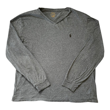 Large Ralph Lauren Grey V-Neck Long Sleeved T-Shirt