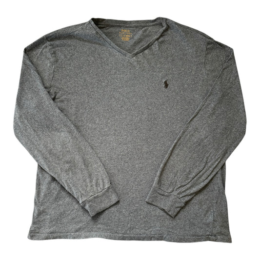 Large Ralph Lauren Grey V-Neck Long Sleeved T-Shirt