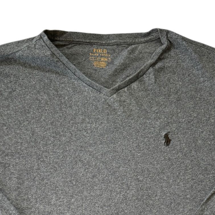 Large Ralph Lauren Grey V-Neck Long Sleeved T-Shirt