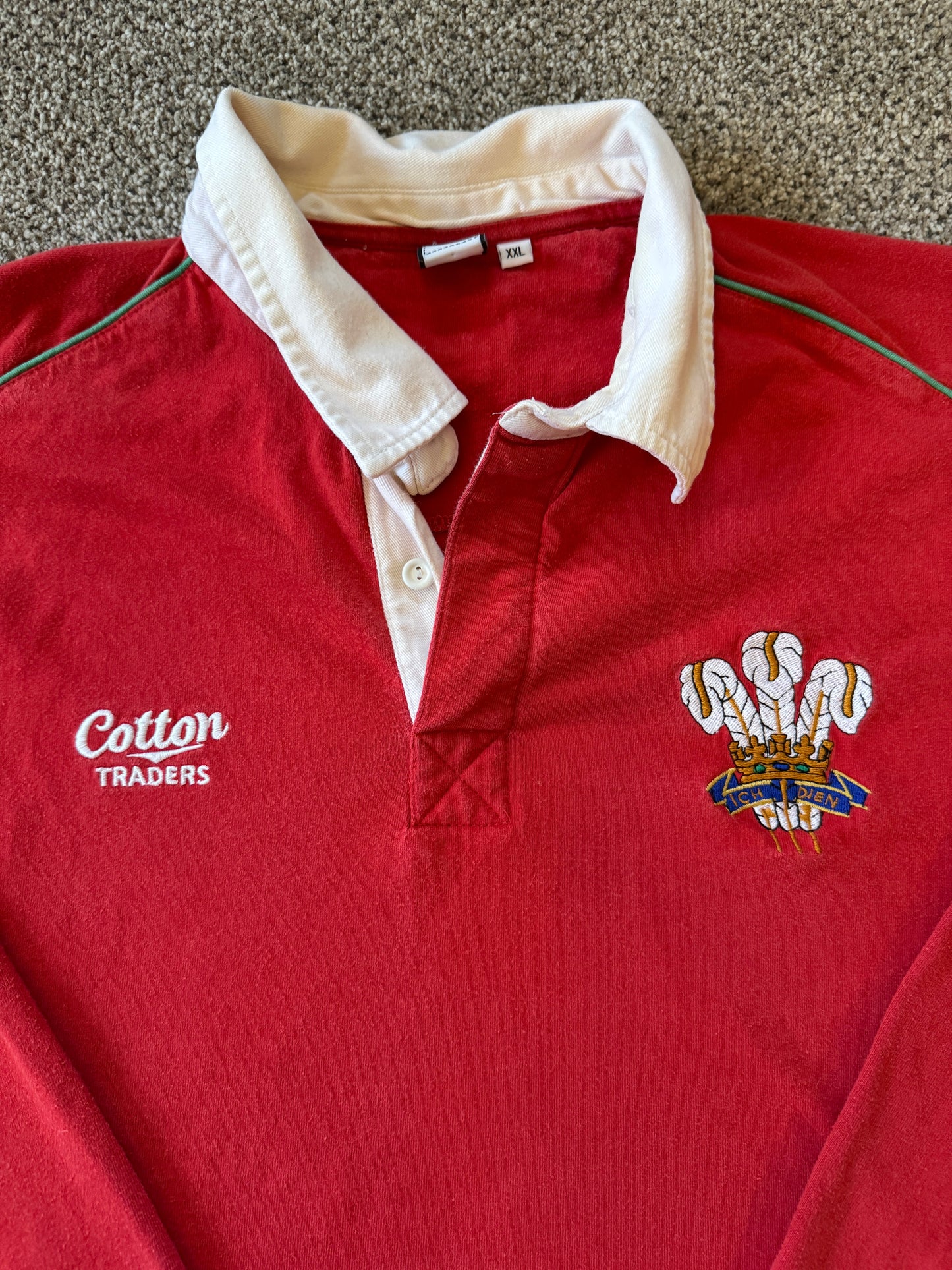 Large Cotton Traders Red Wales Rugby Shirt